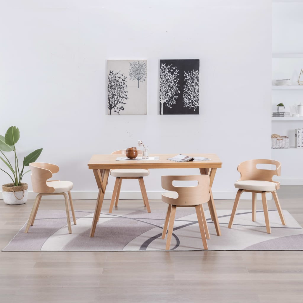 Eetkamerstoelen 2 st gebogen hout kunstleer crèmekleurig