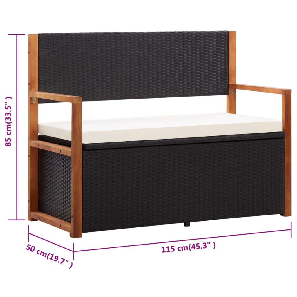 Opbergbankje 115 cm poly rattan en massief acaciahout