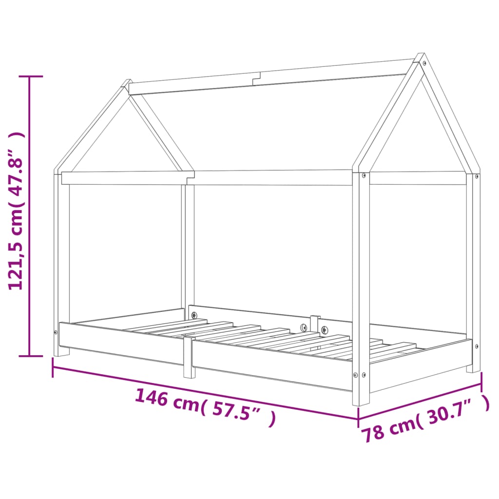 Kinderbedframe massief grenenhout 70x140 cm