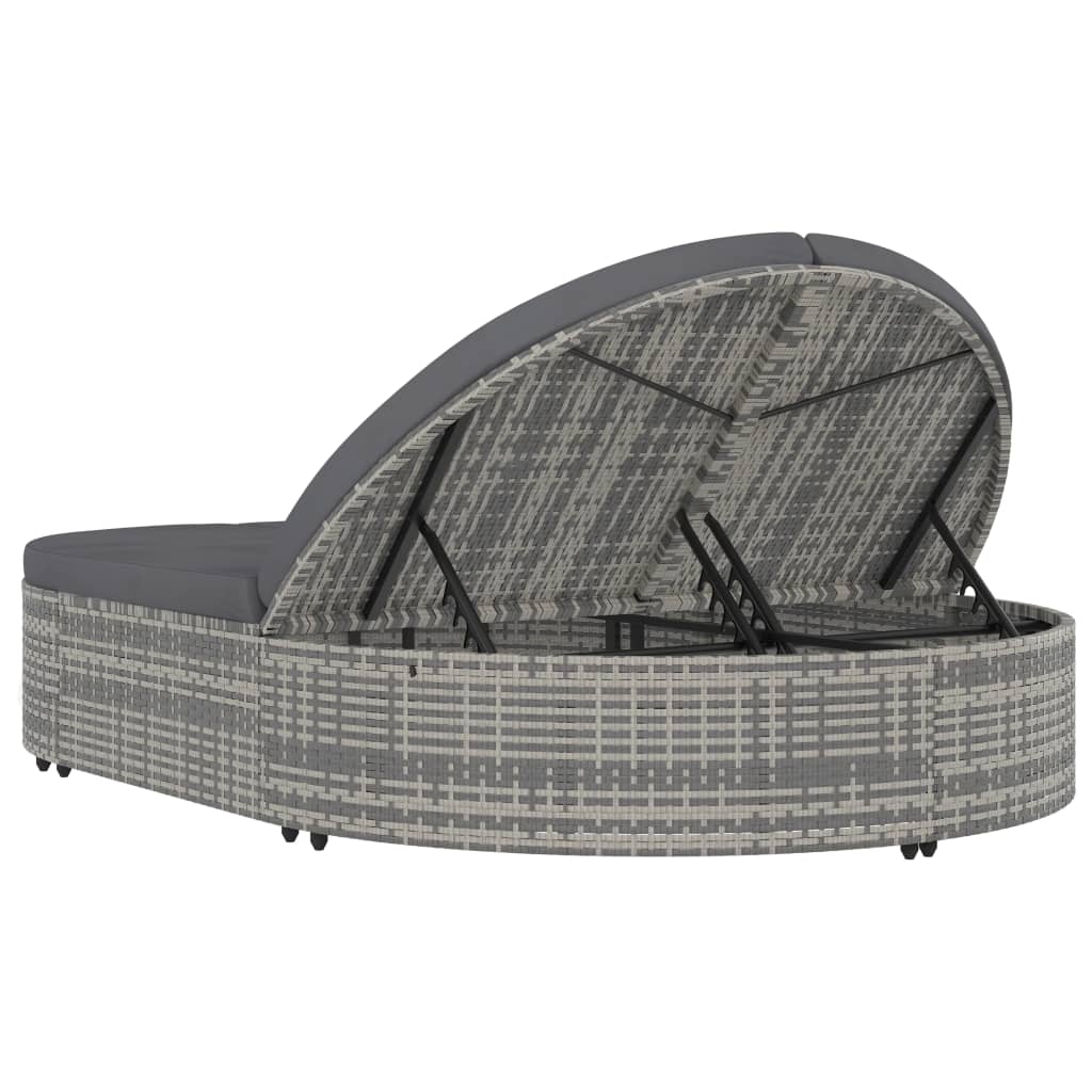 Loungebed met kussen poly rattan