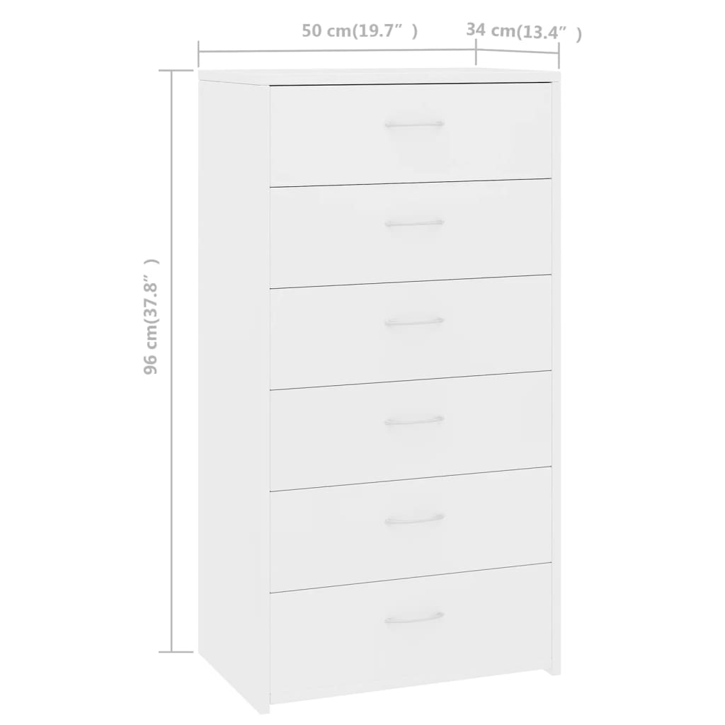 Dressoir met 6 lades 50x34x96 cm bewerkt hout