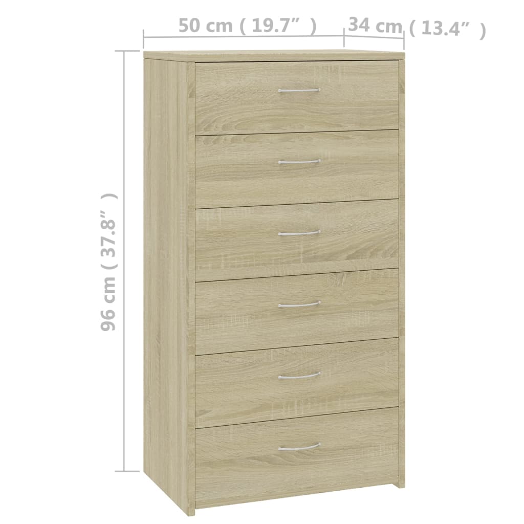 Dressoir met 6 lades 50x34x96 cm bewerkt hout