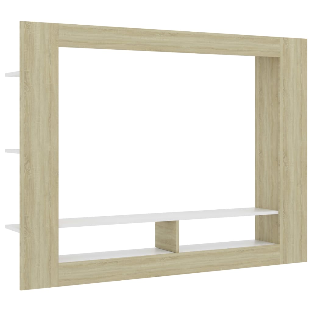 Tv-meubel 152x22x113 cm bewerkt hout wit en sonoma eikenkleurig