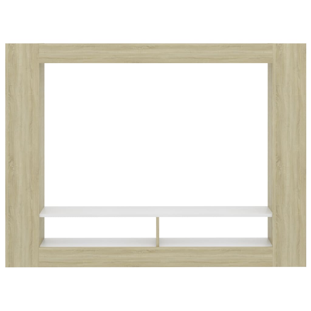 Tv-meubel 152x22x113 cm bewerkt hout wit en sonoma eikenkleurig