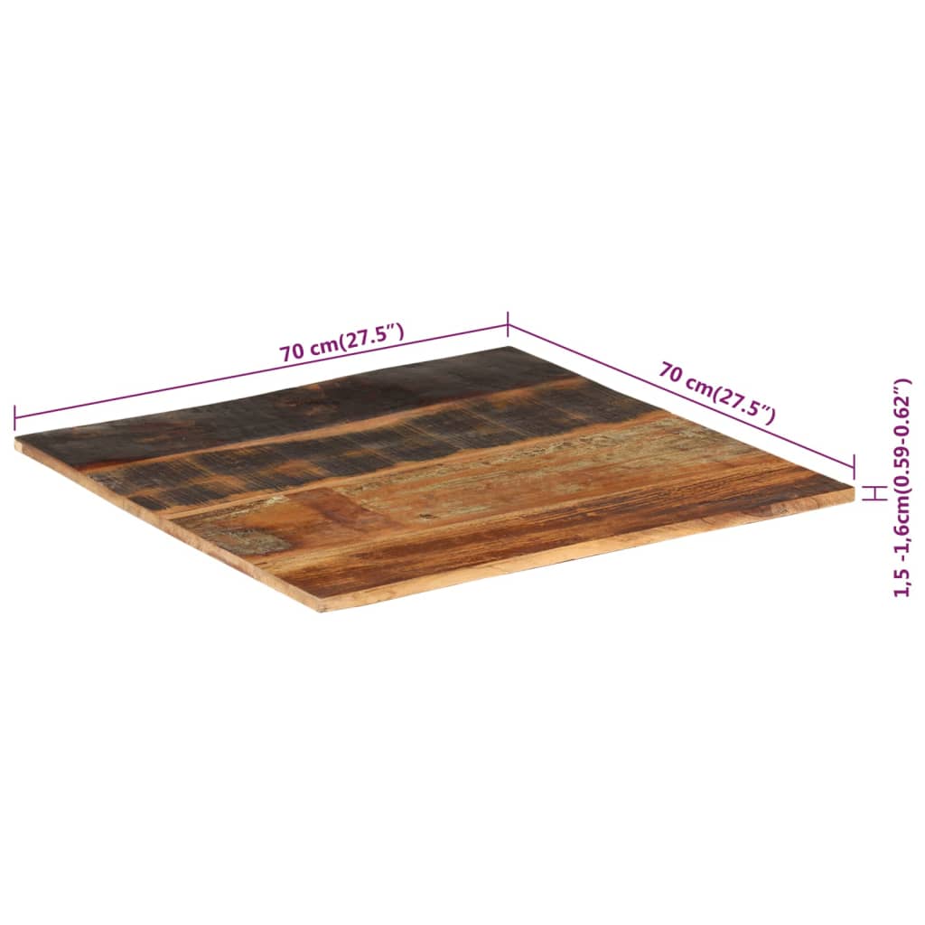 Tafelblad vierkant 25-27 mm 70x70 cm massief gerecycled hout