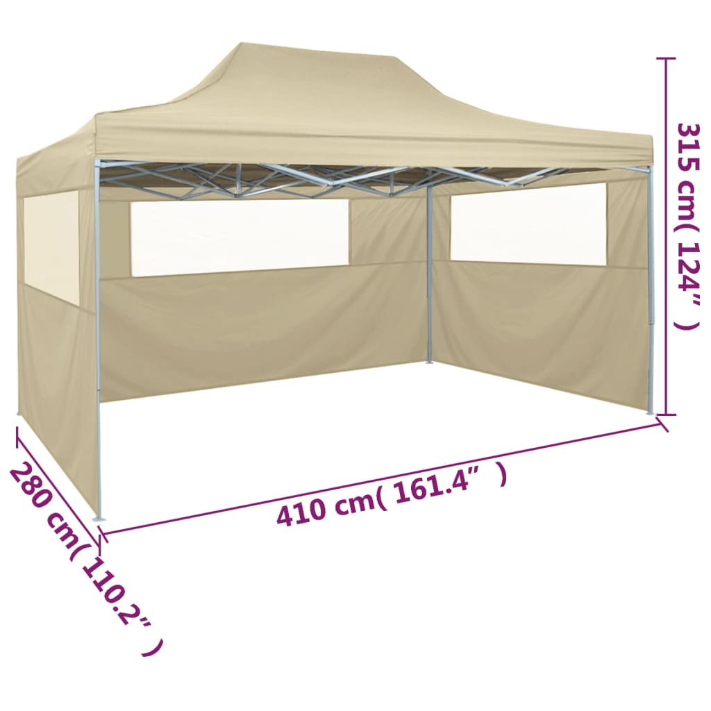 Partytent met 3 zijwanden inklapbaar 3x4 m staal wit