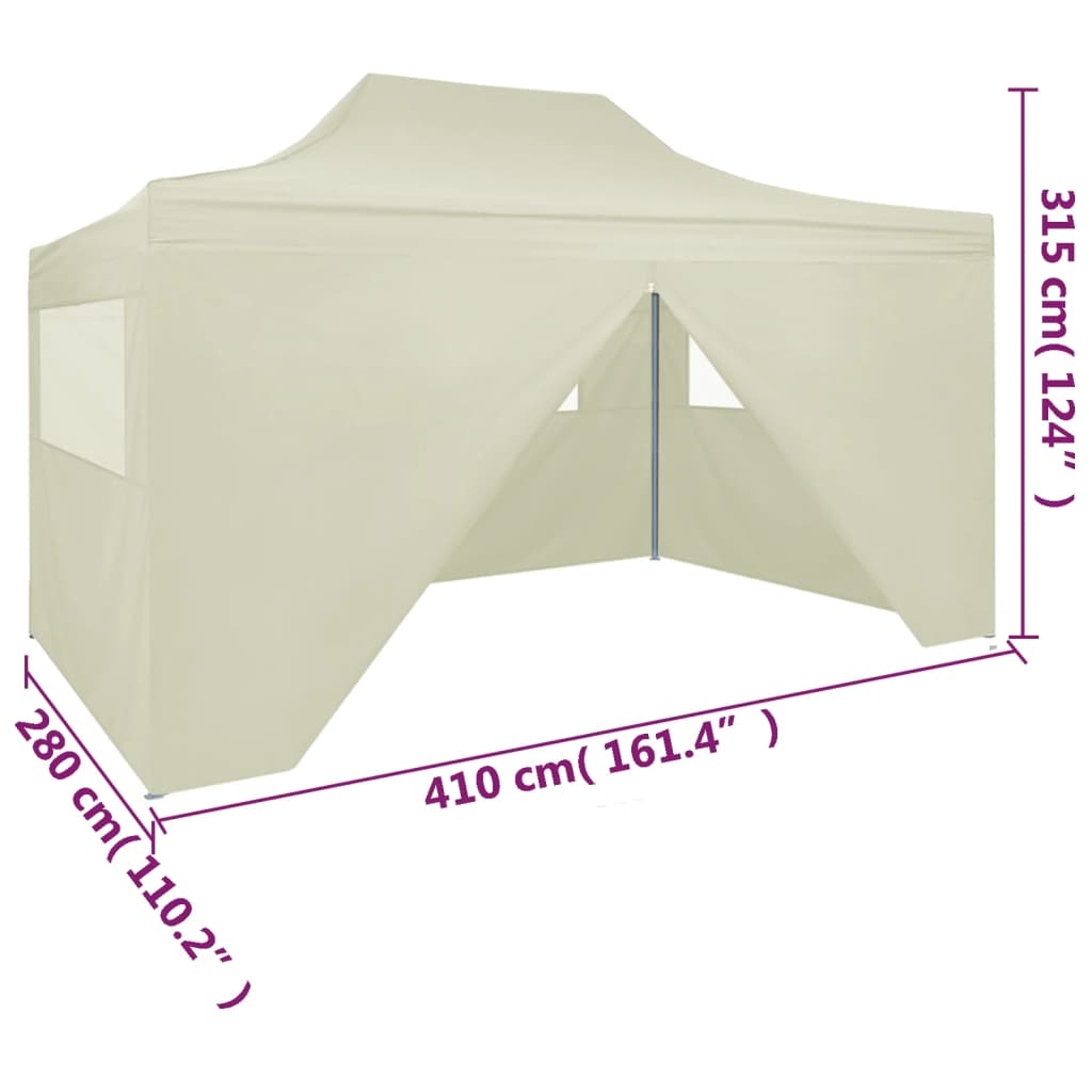 Partytent met 4 zijwanden inklapbaar 3x4 m staal wit