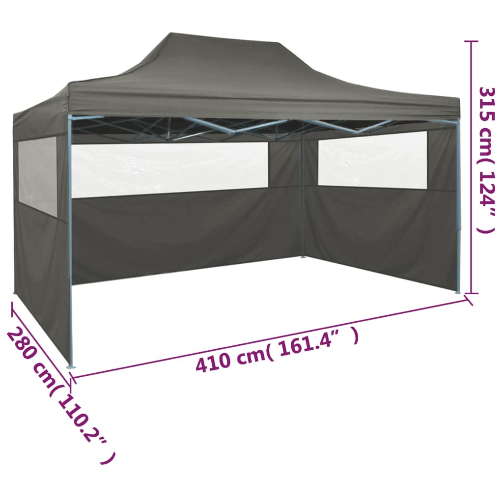 Partytent met 3 zijwanden inklapbaar 3x4 m staal antraciet