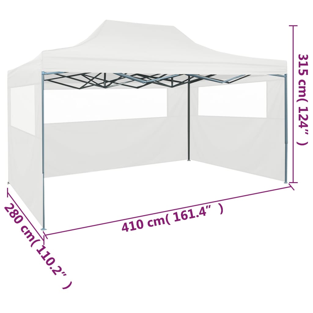 Partytent met 3 zijwanden inklapbaar 3x4 m staal wit