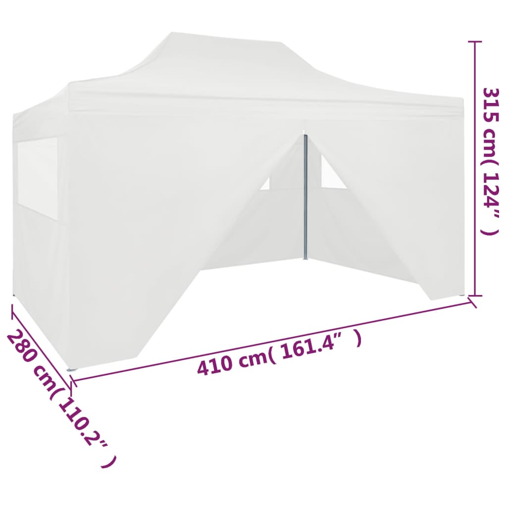 Partytent met 4 zijwanden inklapbaar 3x4 m staal wit