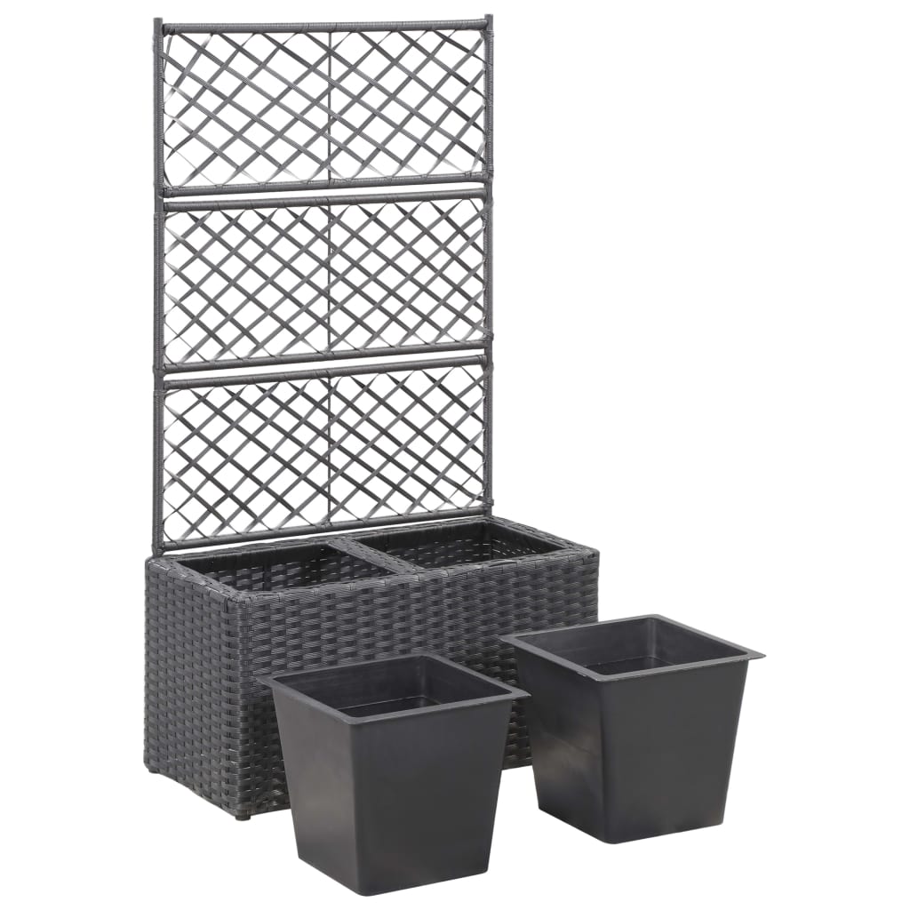 Latwerkplantenbak verhoogd met 1 pot 30x30x107 cm rattan