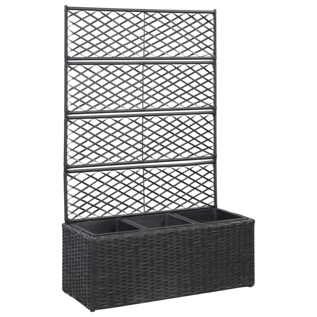 Latwerkplantenbak verhoogd met 1 pot 30x30x107 cm rattan