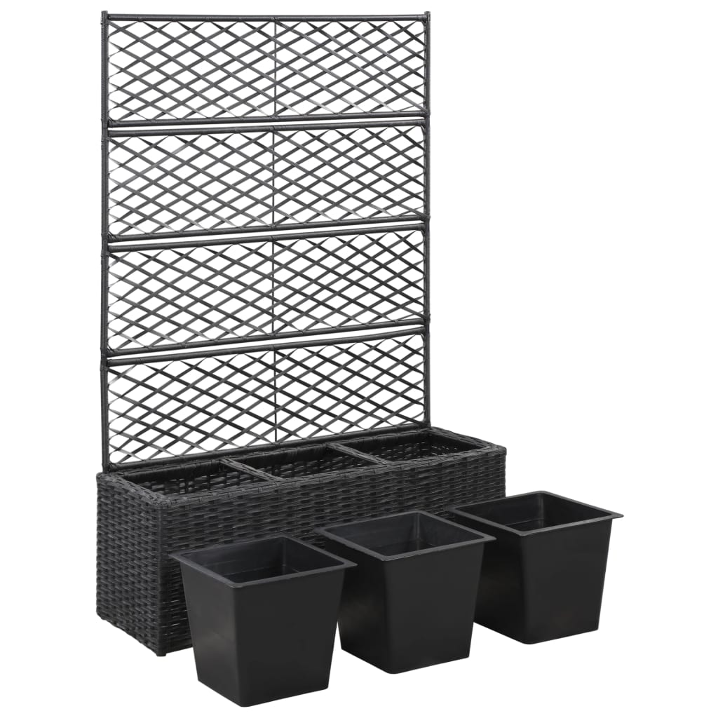 Latwerkplantenbak verhoogd met 1 pot 30x30x107 cm rattan