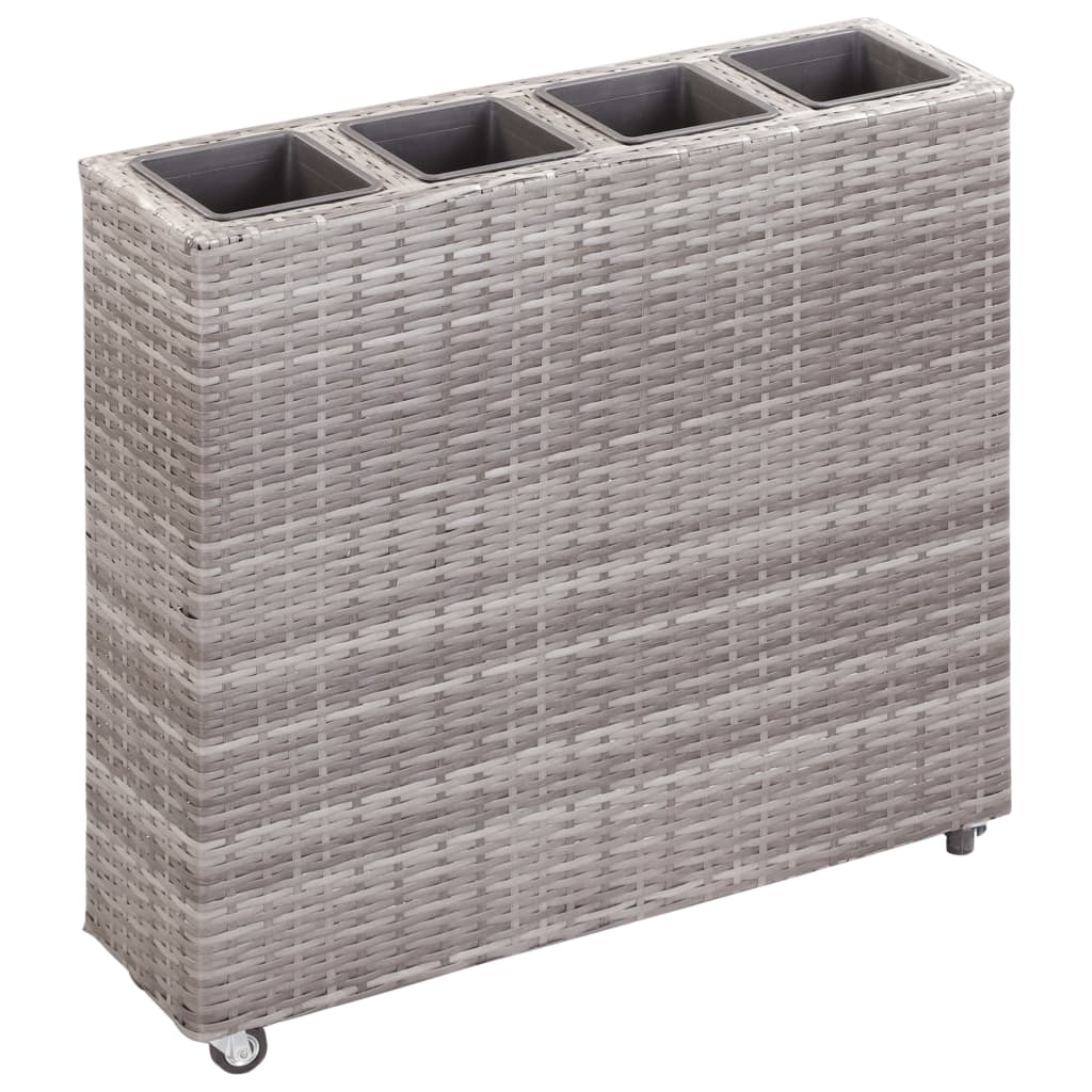 Plantenbak verhoogd met 4 potten 80x22x79 cm poly rattan bruin