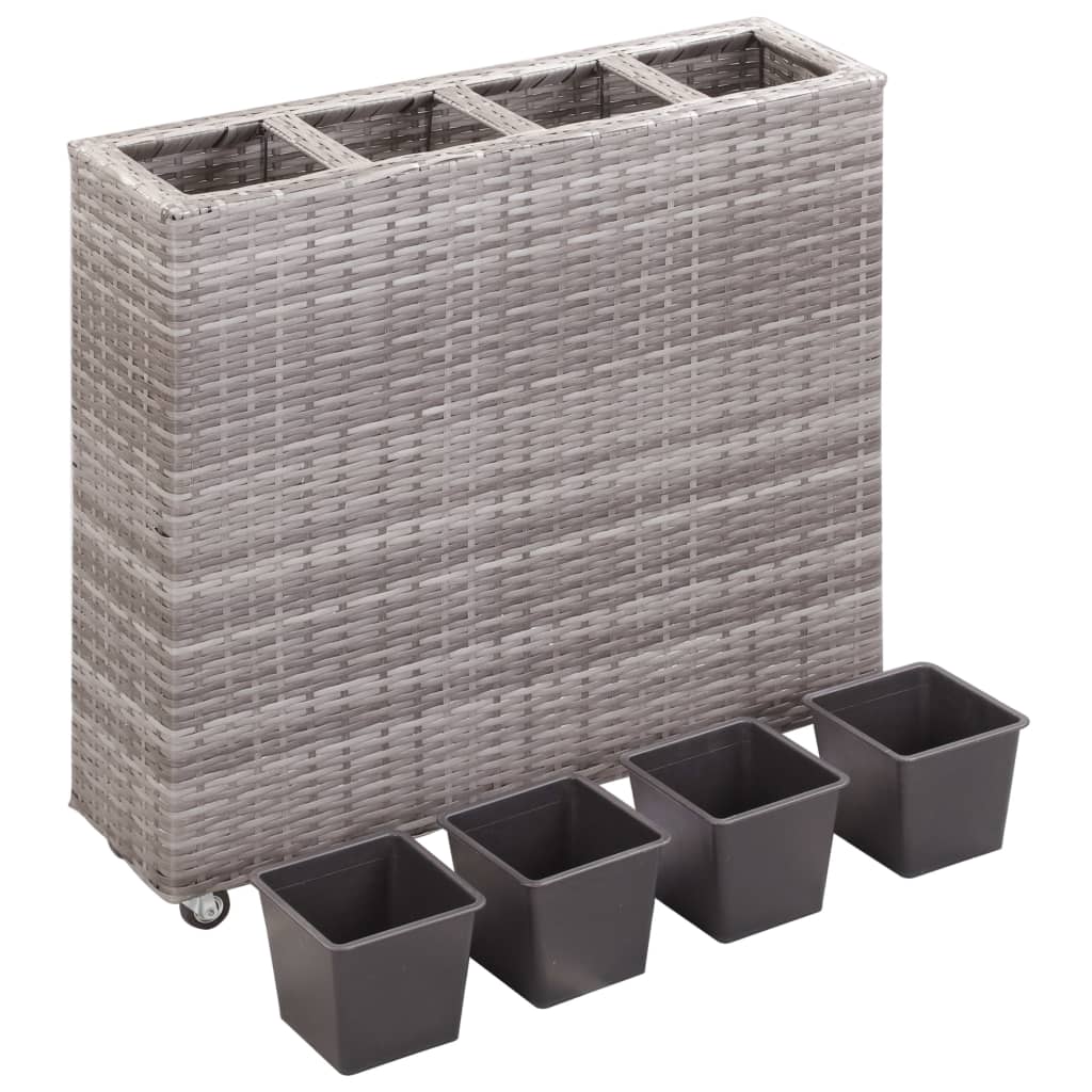 Plantenbak verhoogd met 4 potten 80x22x79 cm poly rattan bruin