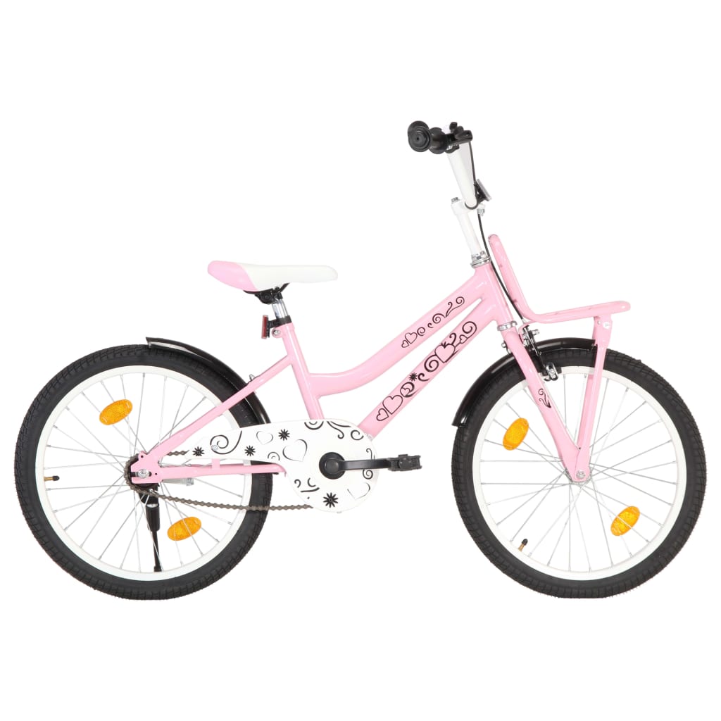 Kinderfiets met voordrager 14 inch wit en roze