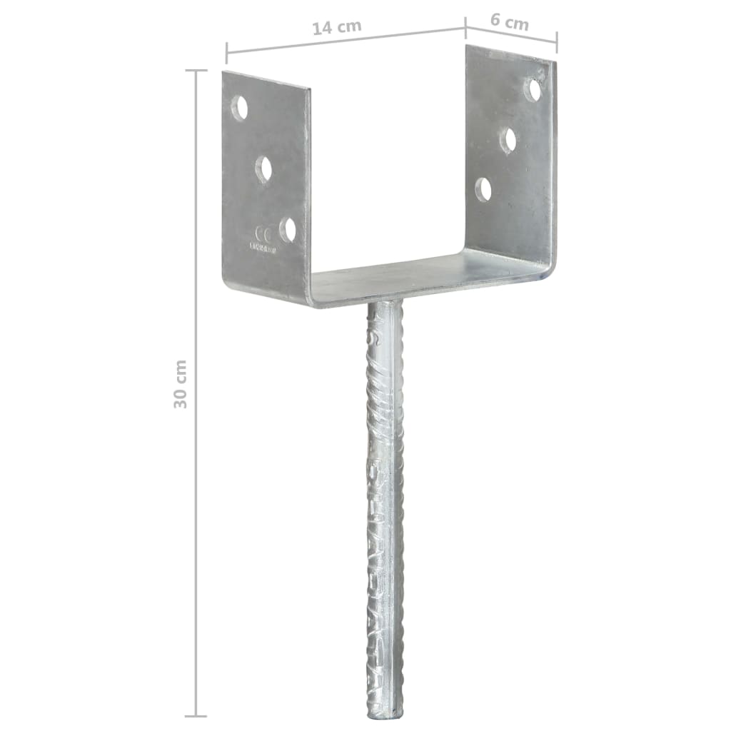 Grondankers 6 st 7x6x30 cm gegalvaniseerd staal zilverkleurig