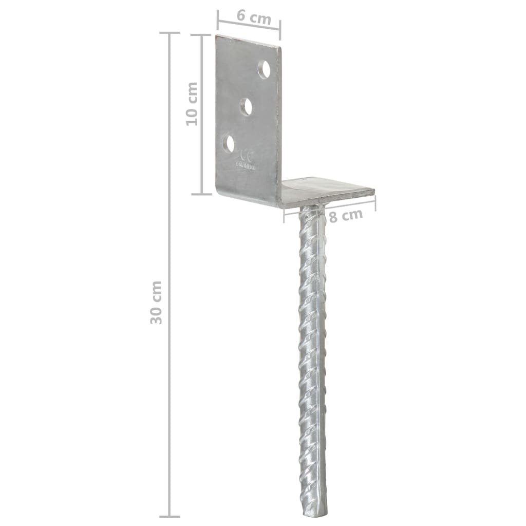 Grondankers 6 st 8x6x30 cm gegalvaniseerd staal zilverkleurig