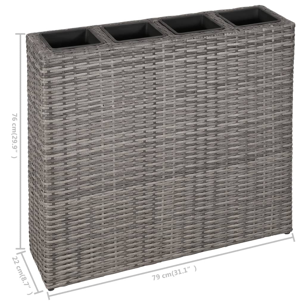 Plantenbak verhoogd met 4 potten poly rattan