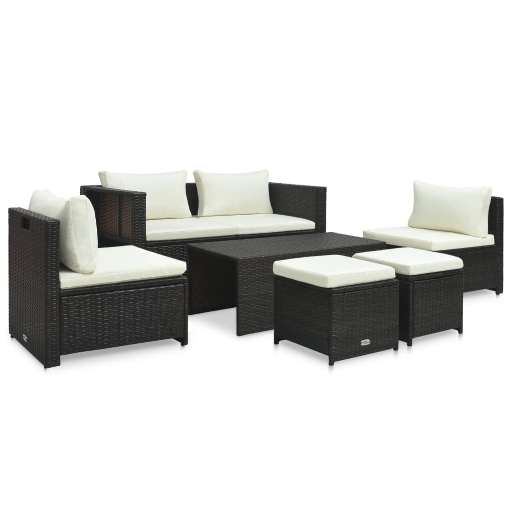 6-delige Loungeset met kussens poly rattan