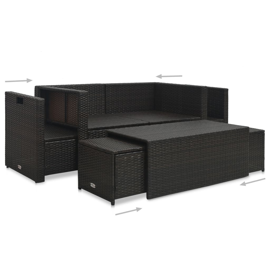 6-delige Loungeset met kussens poly rattan