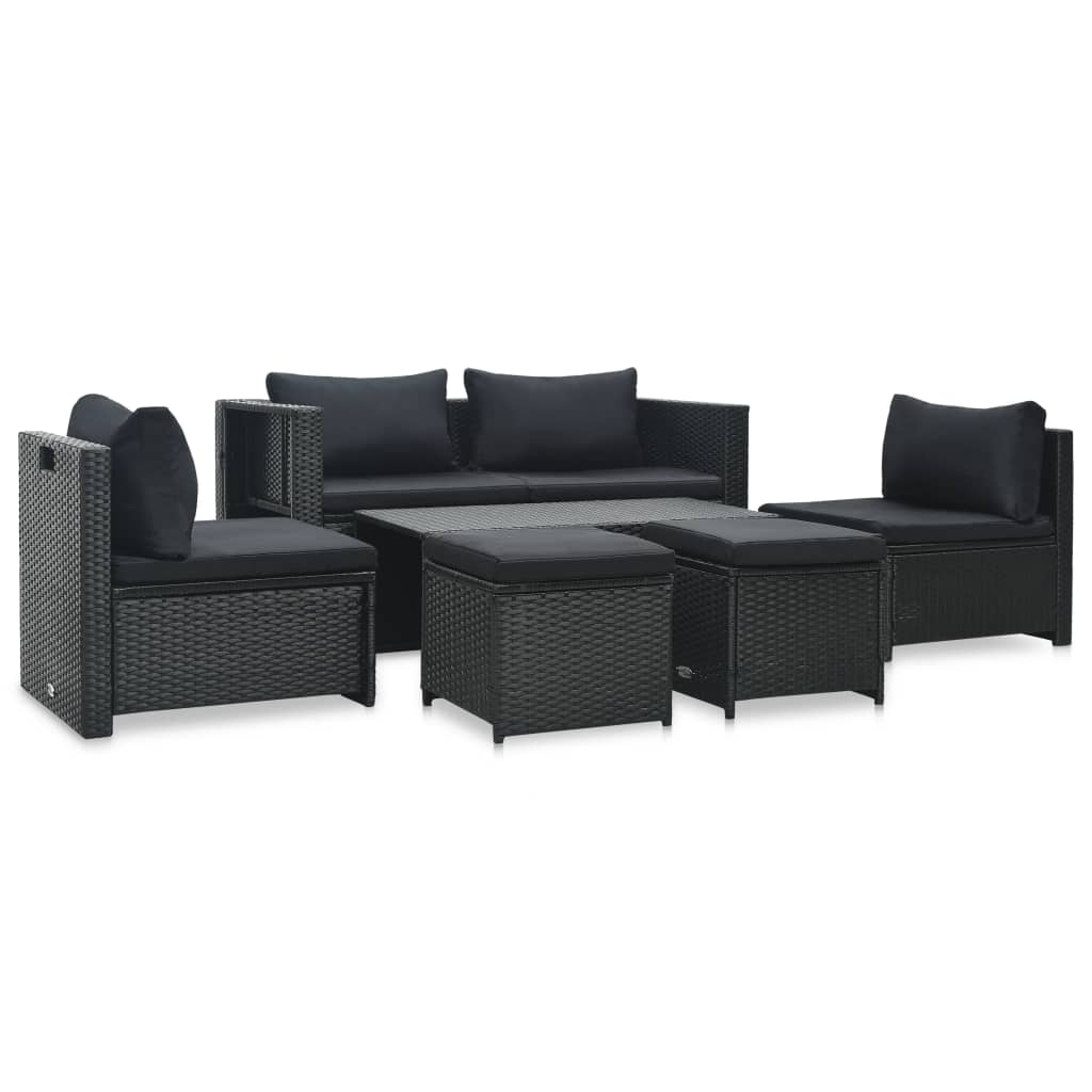 6-delige Loungeset met kussens poly rattan