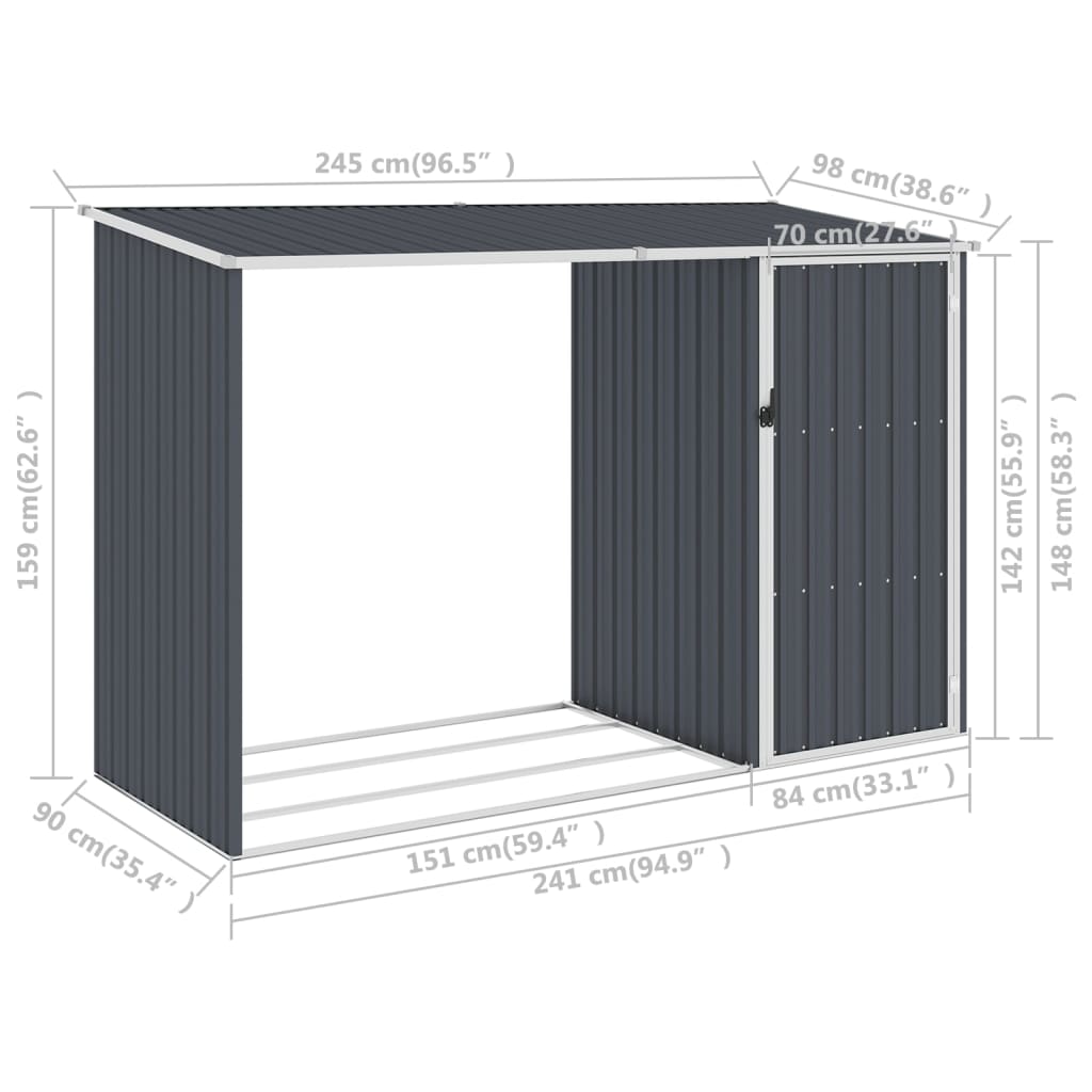 Brandhoutschuur 245x98x159 cm gegalvaniseerd staal