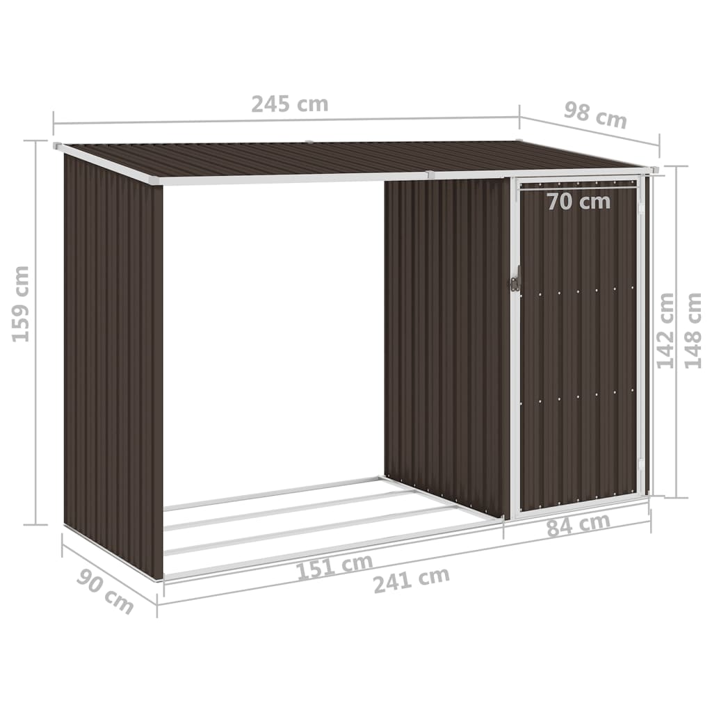 Brandhoutschuur 245x98x159 cm gegalvaniseerd staal