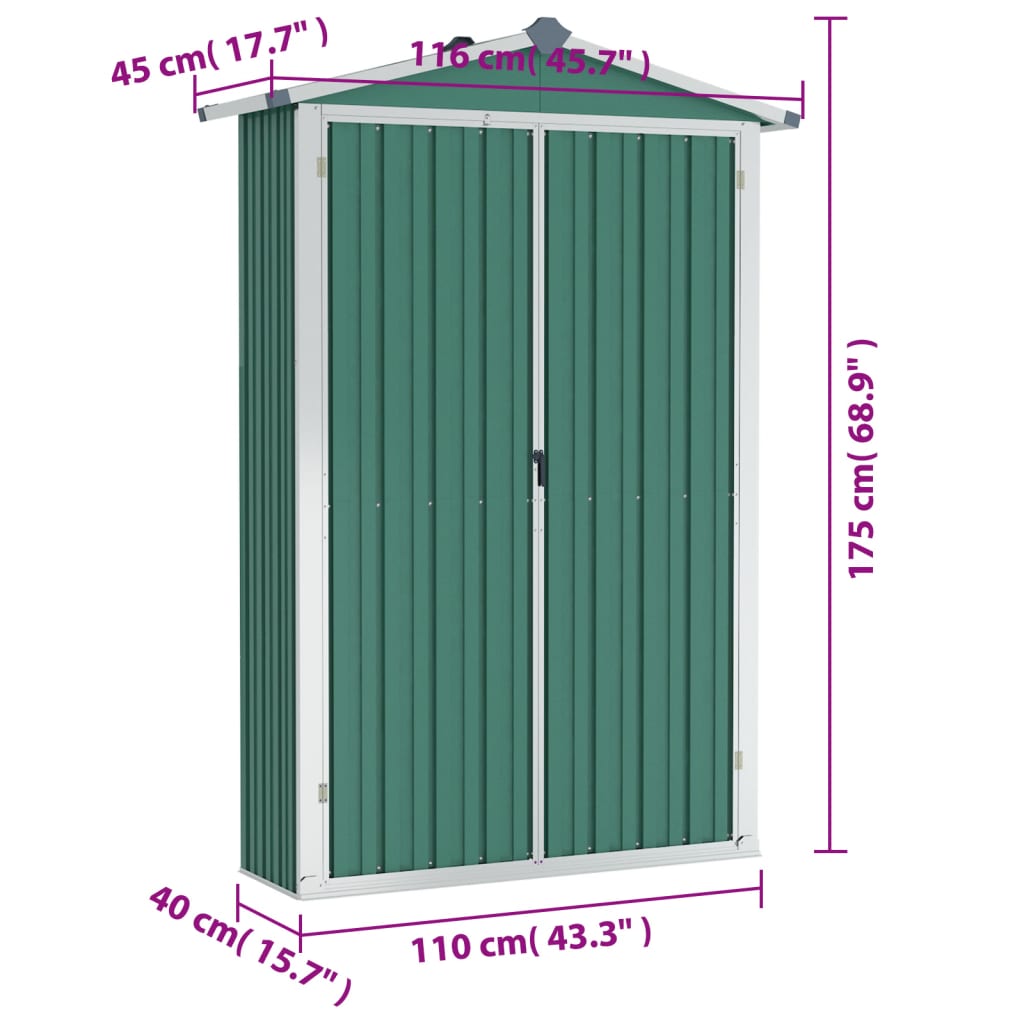 Tuinschuur 116x45x175 cm gegalvaniseerd staal grijs