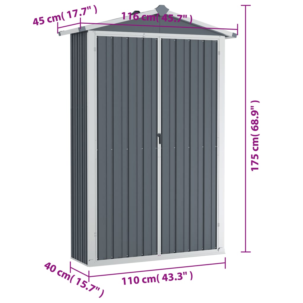 Tuinschuur 116x45x175 cm gegalvaniseerd staal