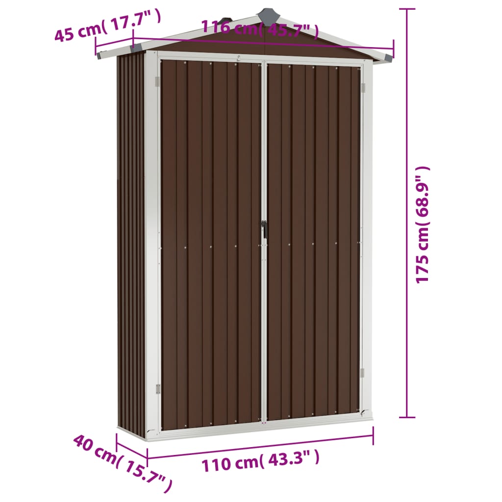 Tuinschuur 116x45x175 cm gegalvaniseerd staal grijs