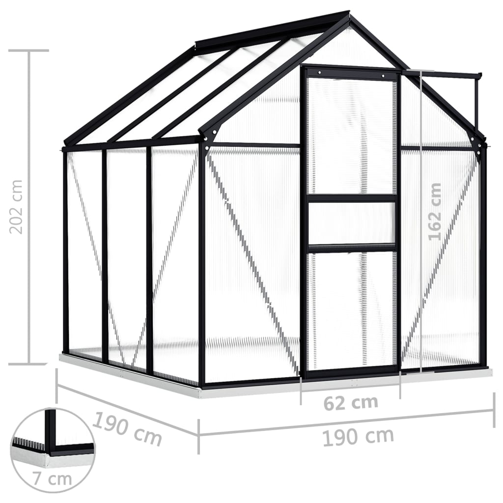 Tuinkas met basisframe 8,17 m³ aluminium antracietkleurig