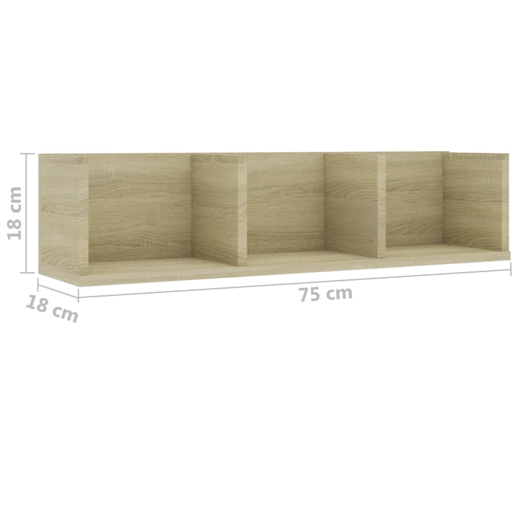 Cd-wandschap 75x18x18 cm bewerkt hout