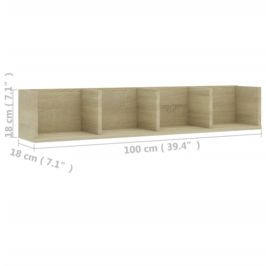 Cd-wandschap 100x18x18 cm bewerkt hout eikenkleurig