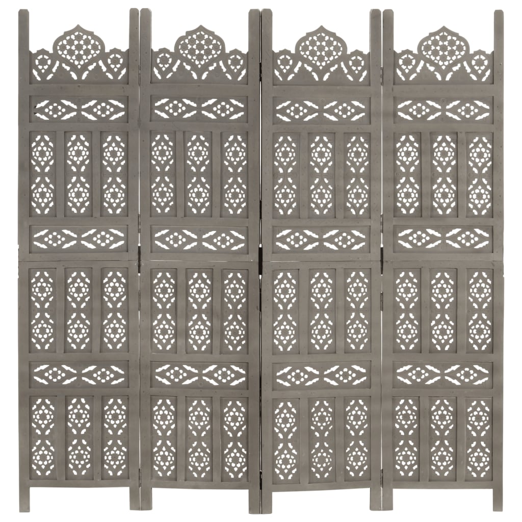 Kamerscherm 3 panelen handgesneden 120x165 cm mangohout bruin