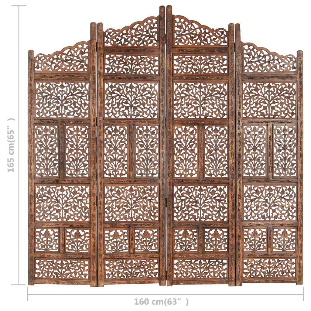 Kamerscherm 4 panelen handgesneden 160x165 cm mangohout grijs