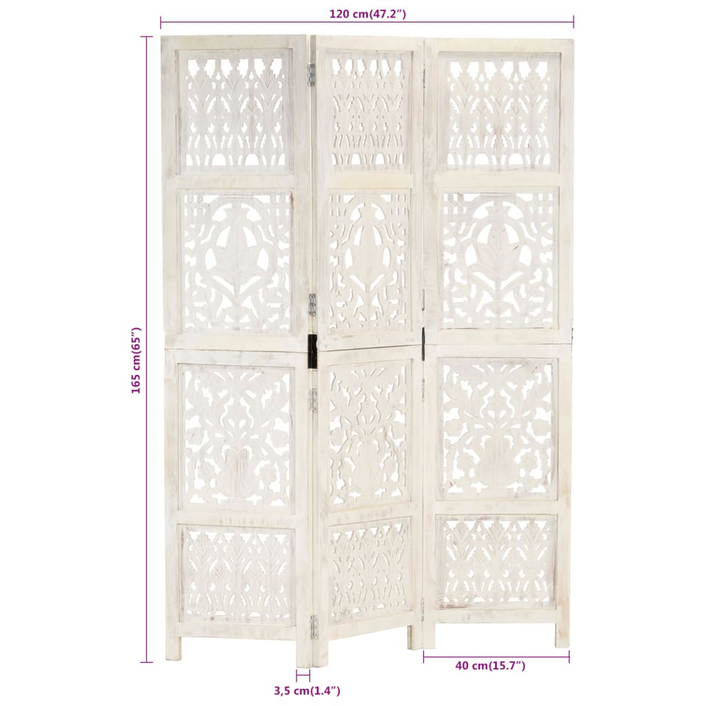 Kamerscherm 3 panelen handgesneden 120x165 cm mangohout