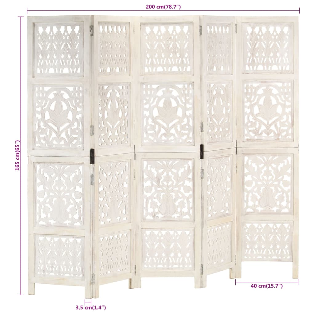 Kamerscherm 3 panelen handgesneden 120x165 cm mangohout