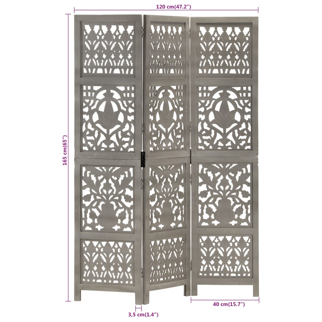 Kamerscherm 3 panelen handgesneden 120x165 cm mangohout