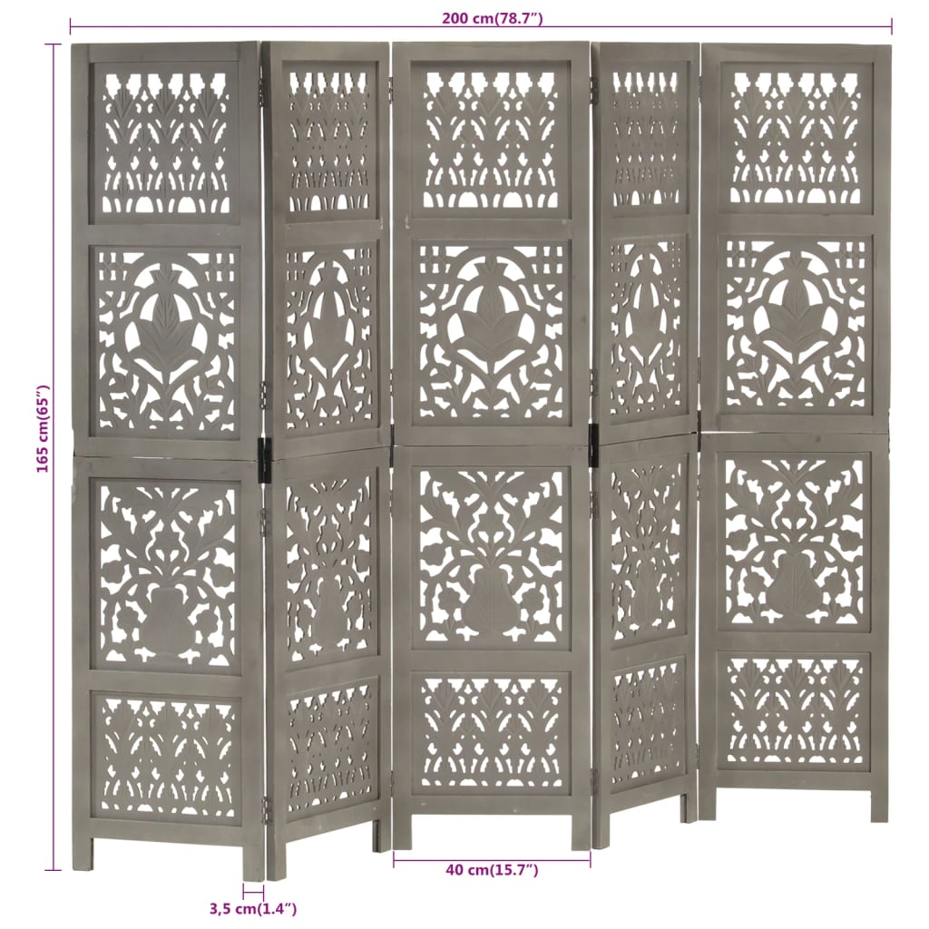 Kamerscherm 3 panelen handgesneden 120x165 cm mangohout