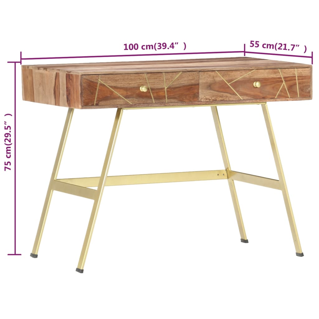 Schrijftafel met lades 100x55x75 cm massief sheeshamhout