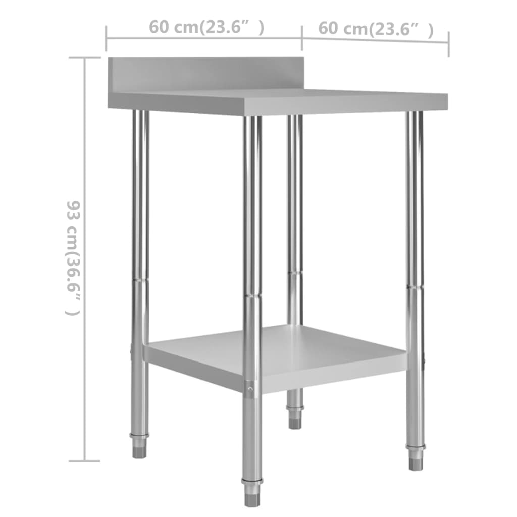 Keukenwerktafel met spatscherm 60x60x93 cm roestvrij staal