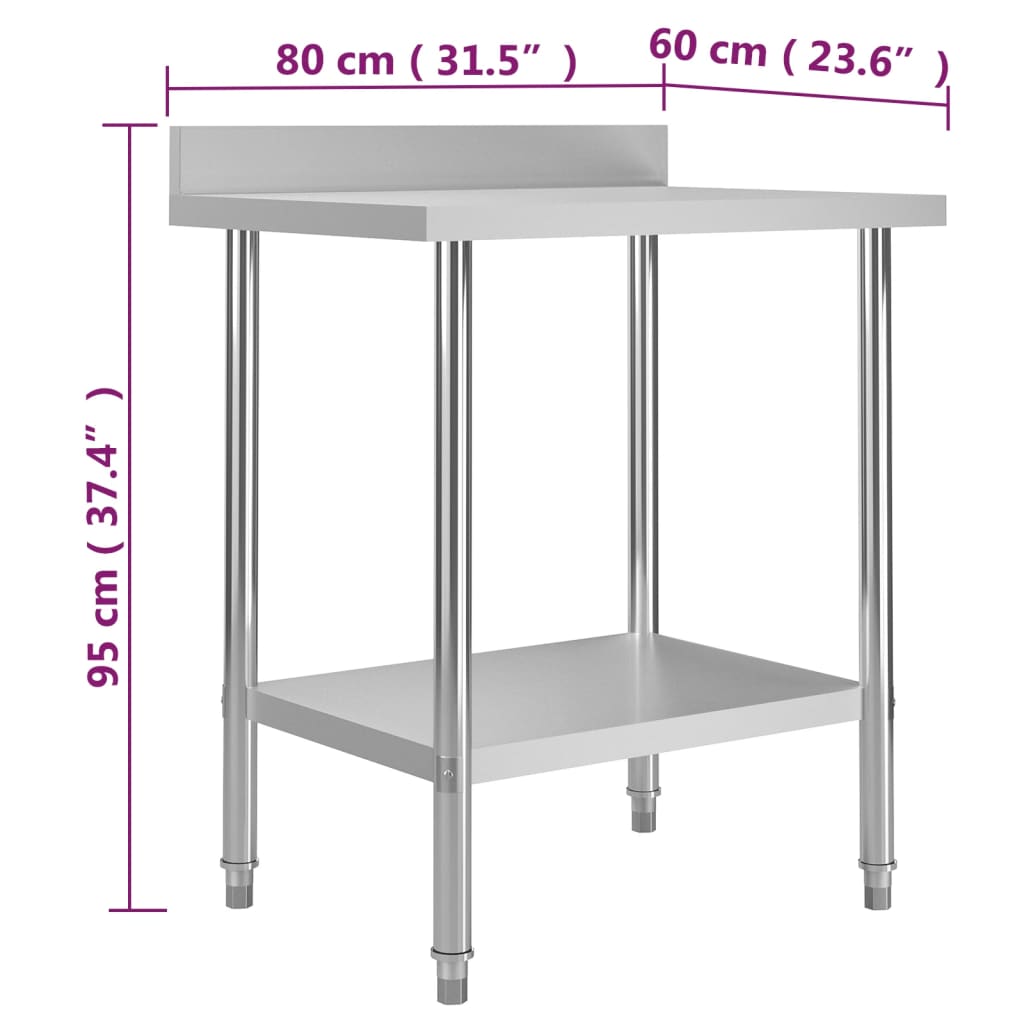 Keukenwerktafel met spatscherm 60x60x93 cm roestvrij staal