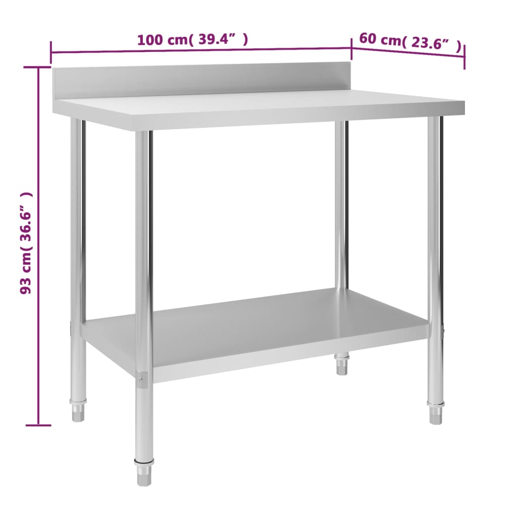 Keukenwerktafel met spatscherm 60x60x93 cm roestvrij staal