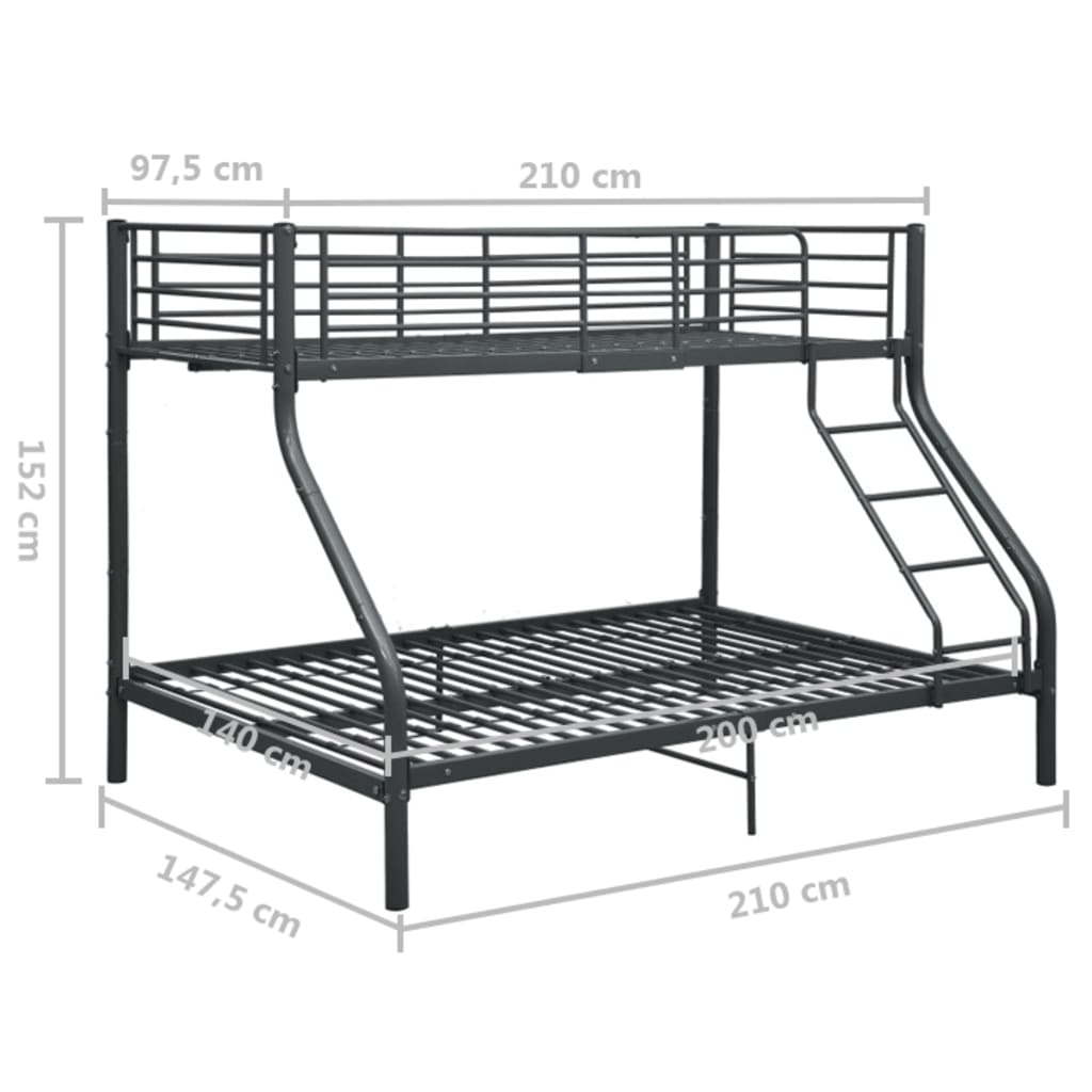 Stapelbedframe metaal 140x200 cm/90x200 cm