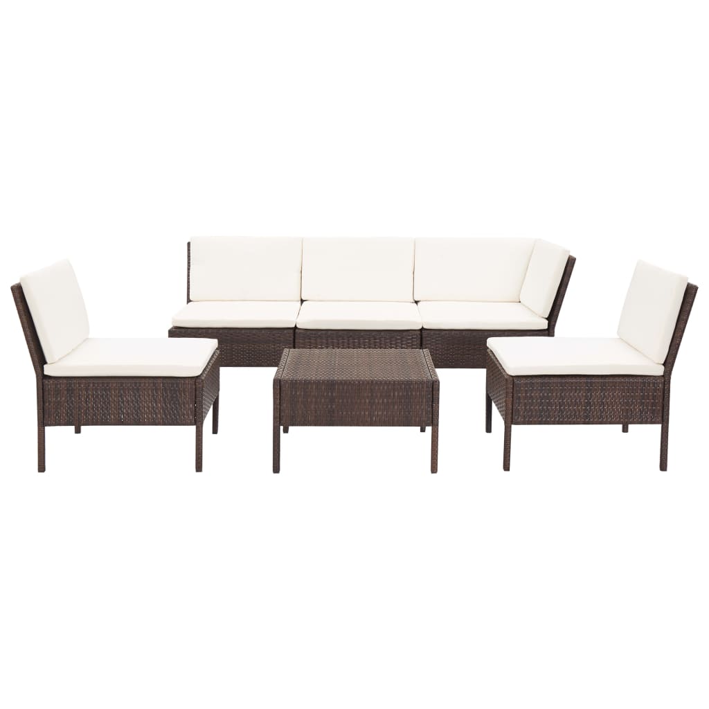 6-delige Loungeset met kussens poly rattan