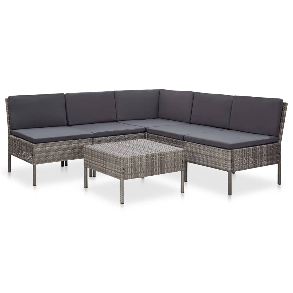 6-delige Loungeset met kussens poly rattan