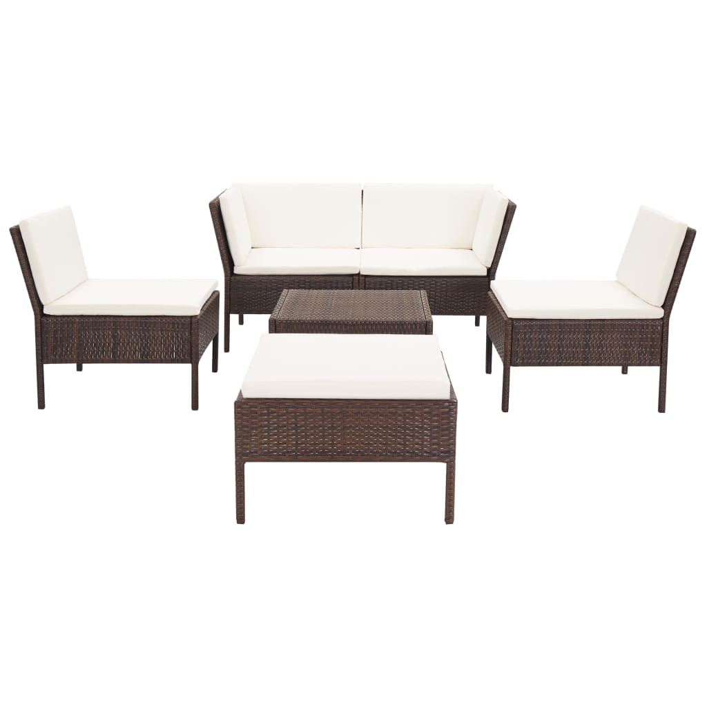 6-delige Loungeset met kussens poly rattan