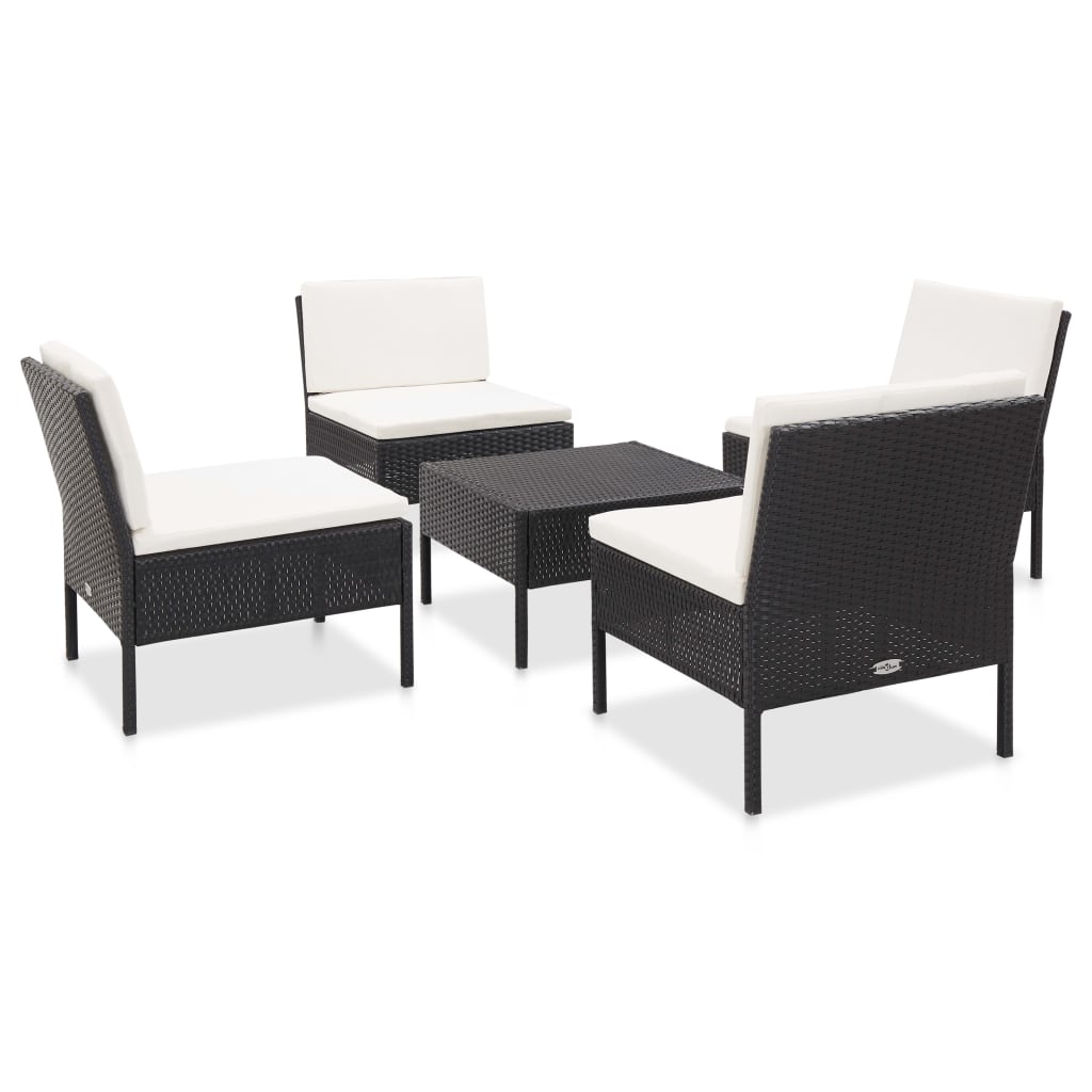 5-delige Loungeset met kussens poly rattan