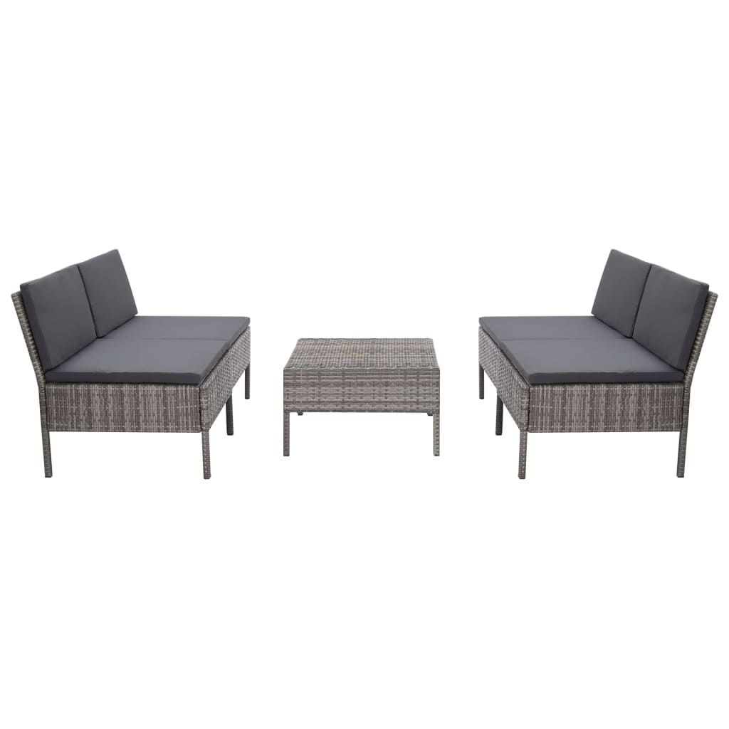 5-delige Loungeset met kussens poly rattan